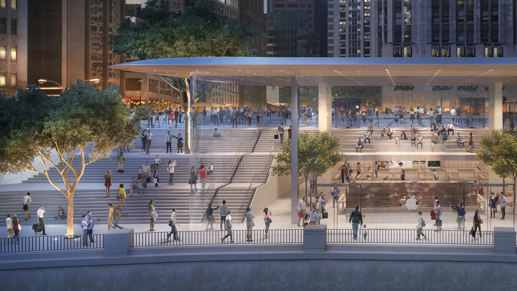 Macbook-shaped roof tops Foster + Partners' Apple Store in Chicago